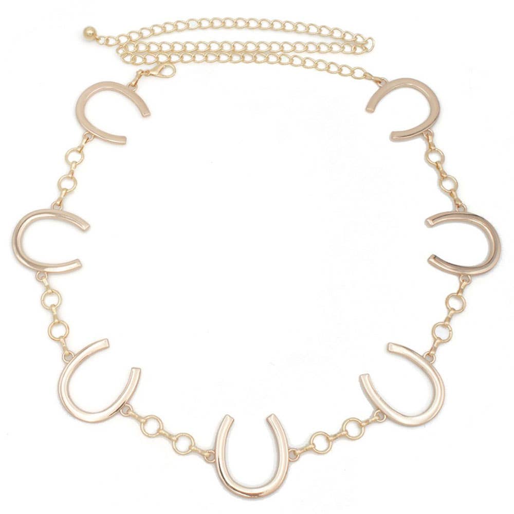 Western Metal Horseshoe Charm Chain Belt