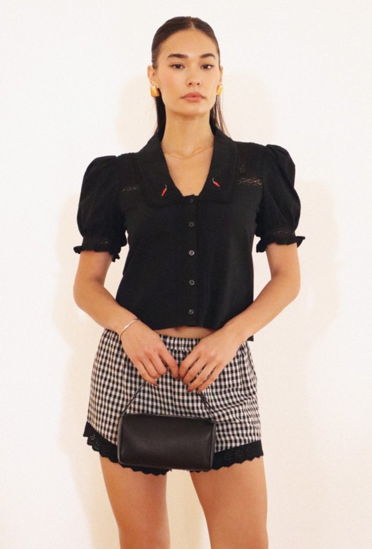 Gingham Lace Trim Shorts