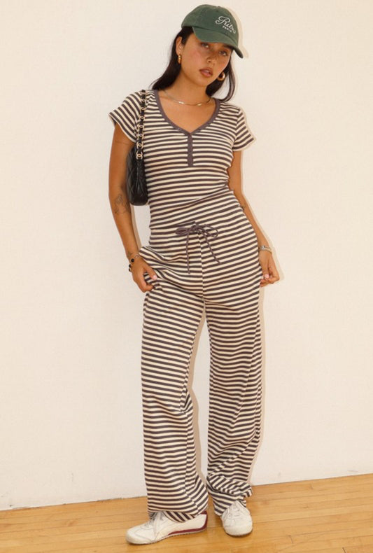 Charcoal Striped Drawstring Pants