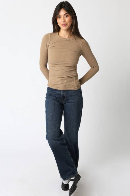 Abbey Long Sleeve Top- Light Khaki