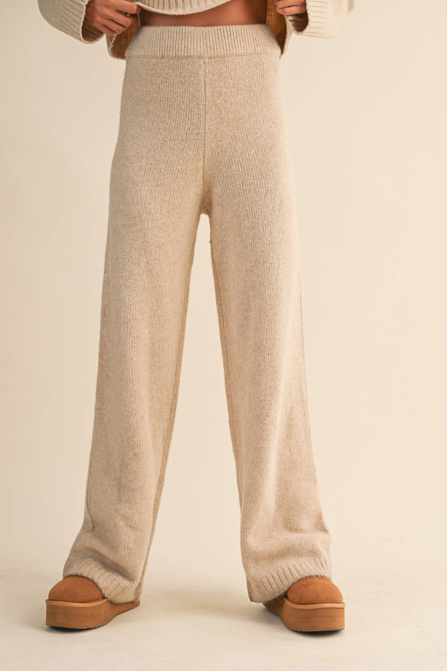 Melange Cropped Sweater Top And Straight Joggers