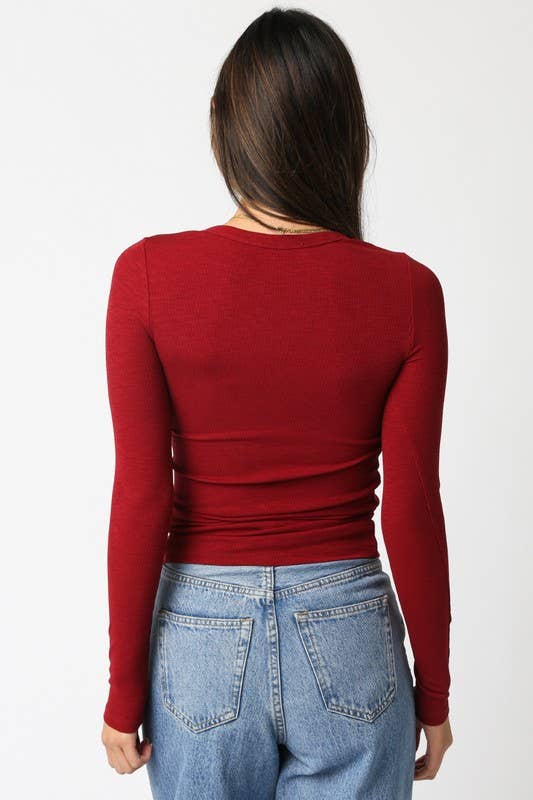 Abbey Long Sleeve Top - Scarlet