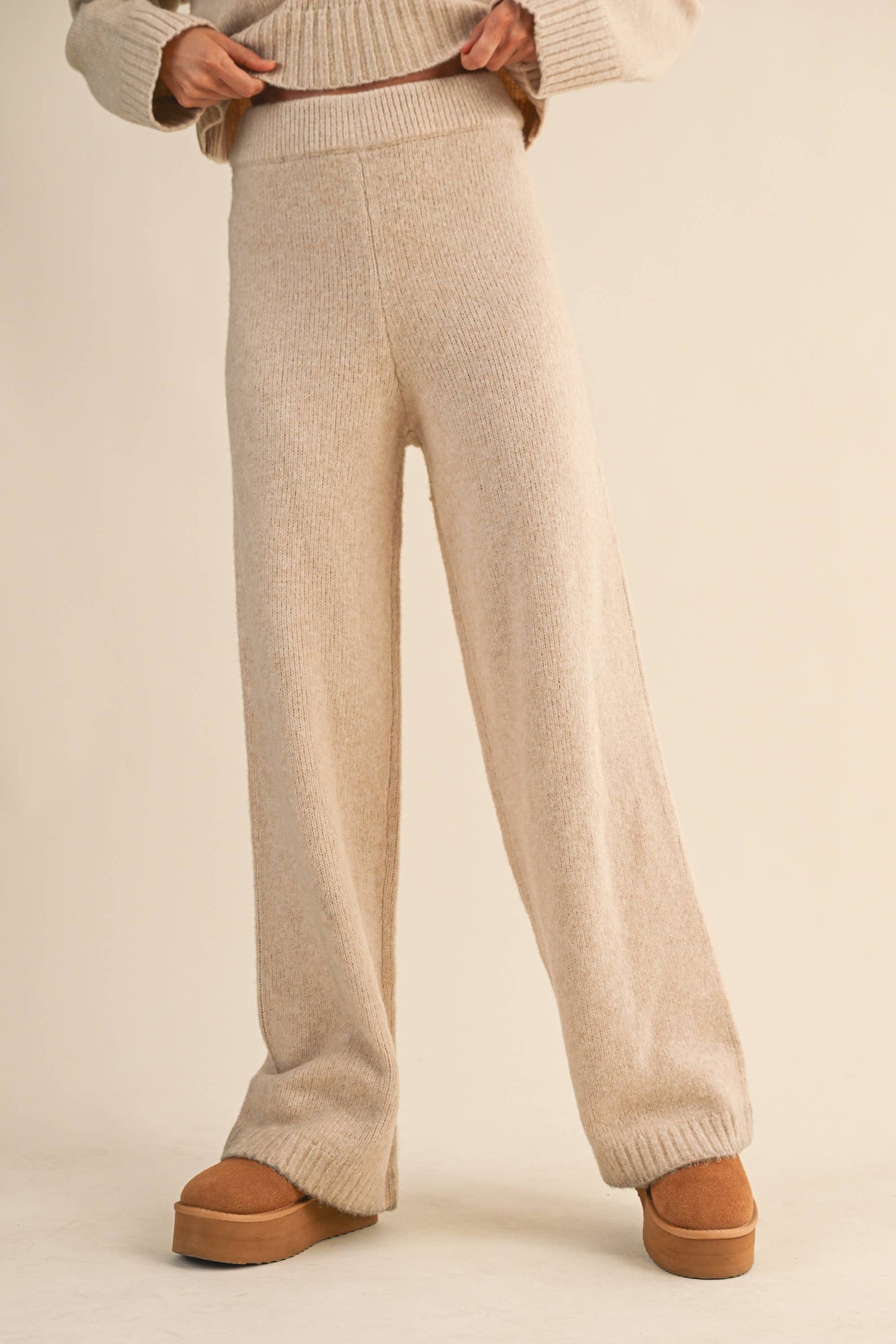 Melange Cropped Sweater Top And Straight Joggers
