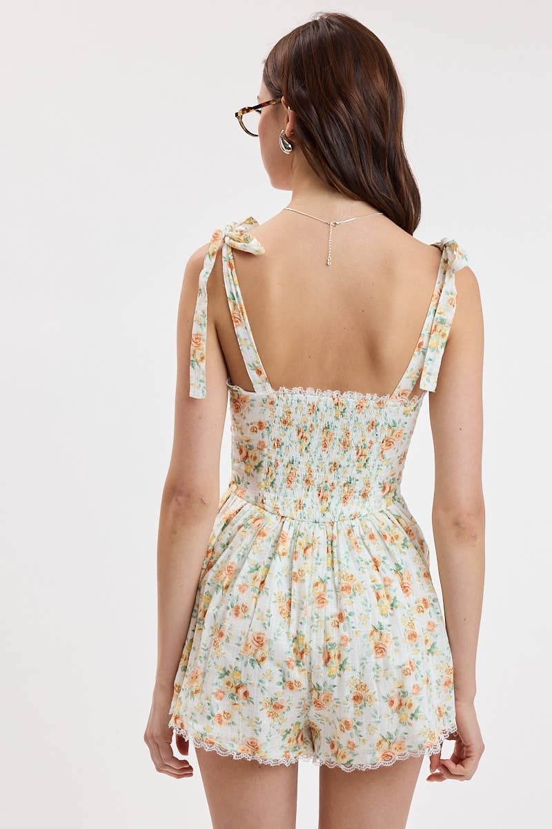 Vintage Floral Smocked Romper