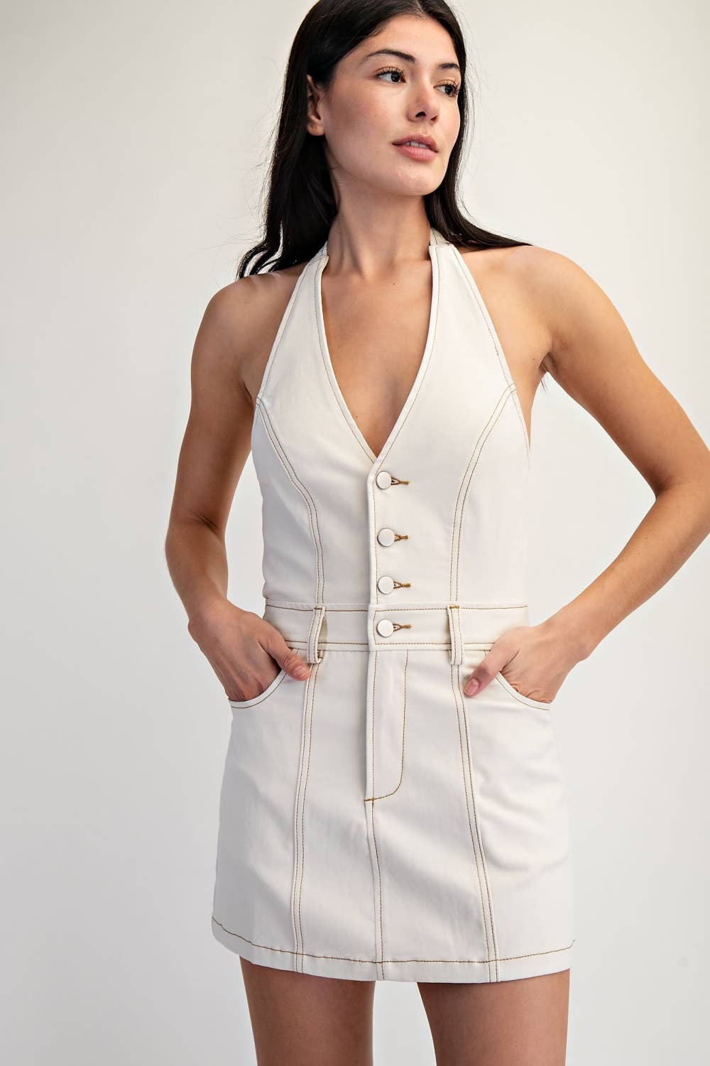 Ecru Halter Mini Dress