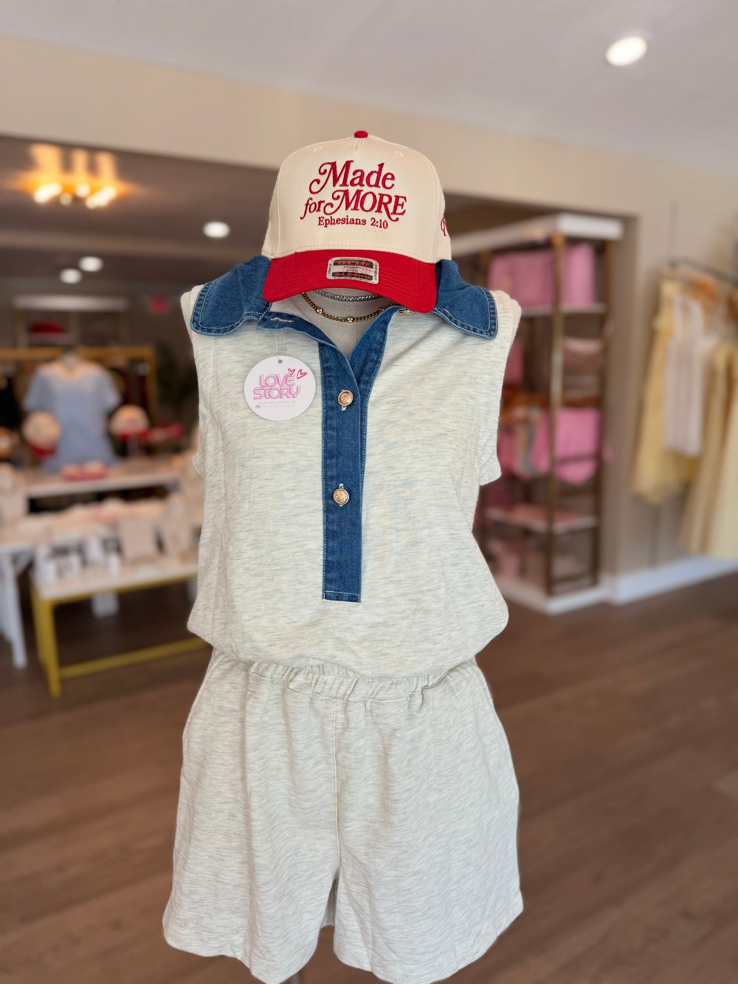 Denim Patchwork Polo Romper