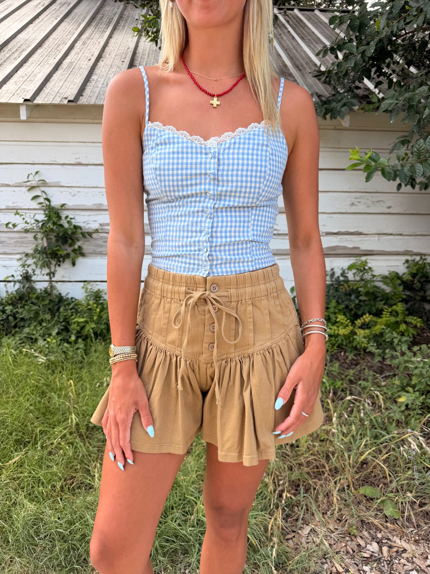 Desert Bloom Flared Twill Shorts
