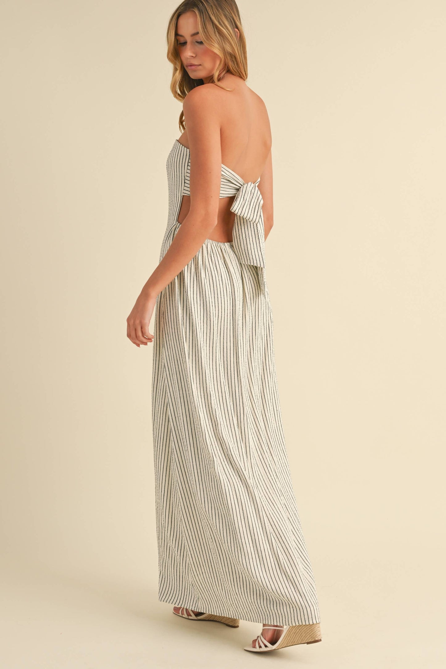 Elena Ivory Striped Strapless Maxi Dress