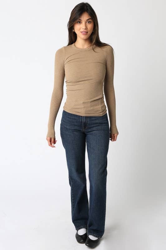 Abbey Long Sleeve Top- Light Khaki
