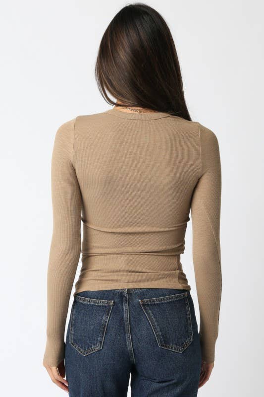 Abbey Long Sleeve Top- Light Khaki