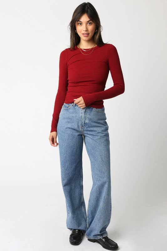 Abbey Long Sleeve Top - Scarlet