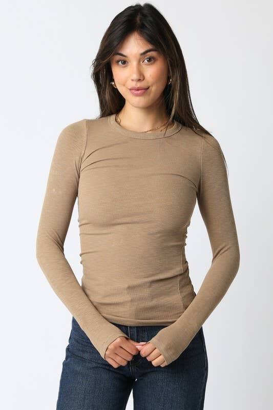 Abbey Long Sleeve Top- Light Khaki
